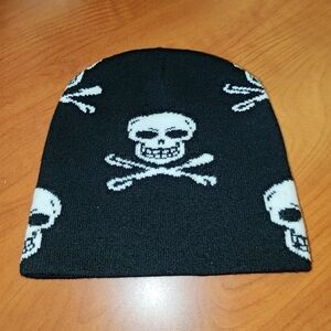 Crossbone All Over Print Knit Skull Beanie Unisex OS